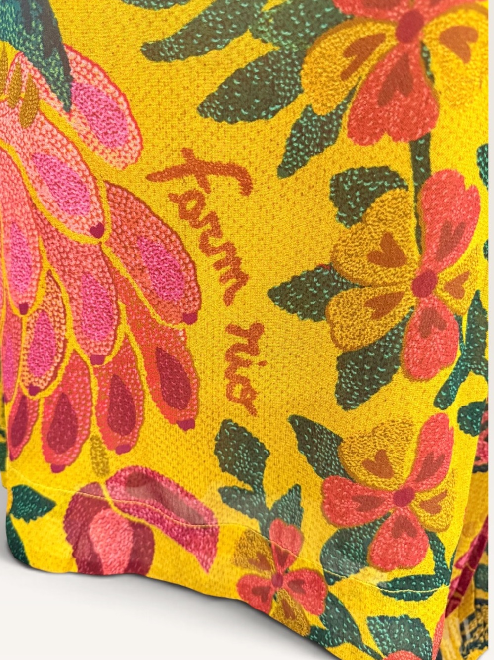 Farm Rio XS Golden Yellow Floral Print Button Back Long Sleeve Blouse EUC Boho - Picture 3 of 13